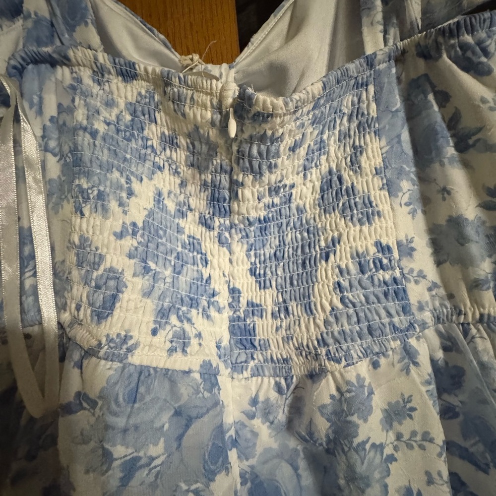 Altar'd State Blue and White Floral Tiered Maxi Dress with Tie Straps - Picture 11 of 14